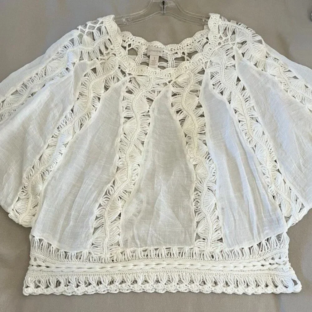 NEW Chico's Breezy Coastal Crochet Summer Top